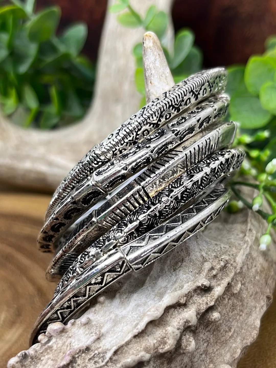 Langley Western Angle Stamped Fashion Silver Bracelet