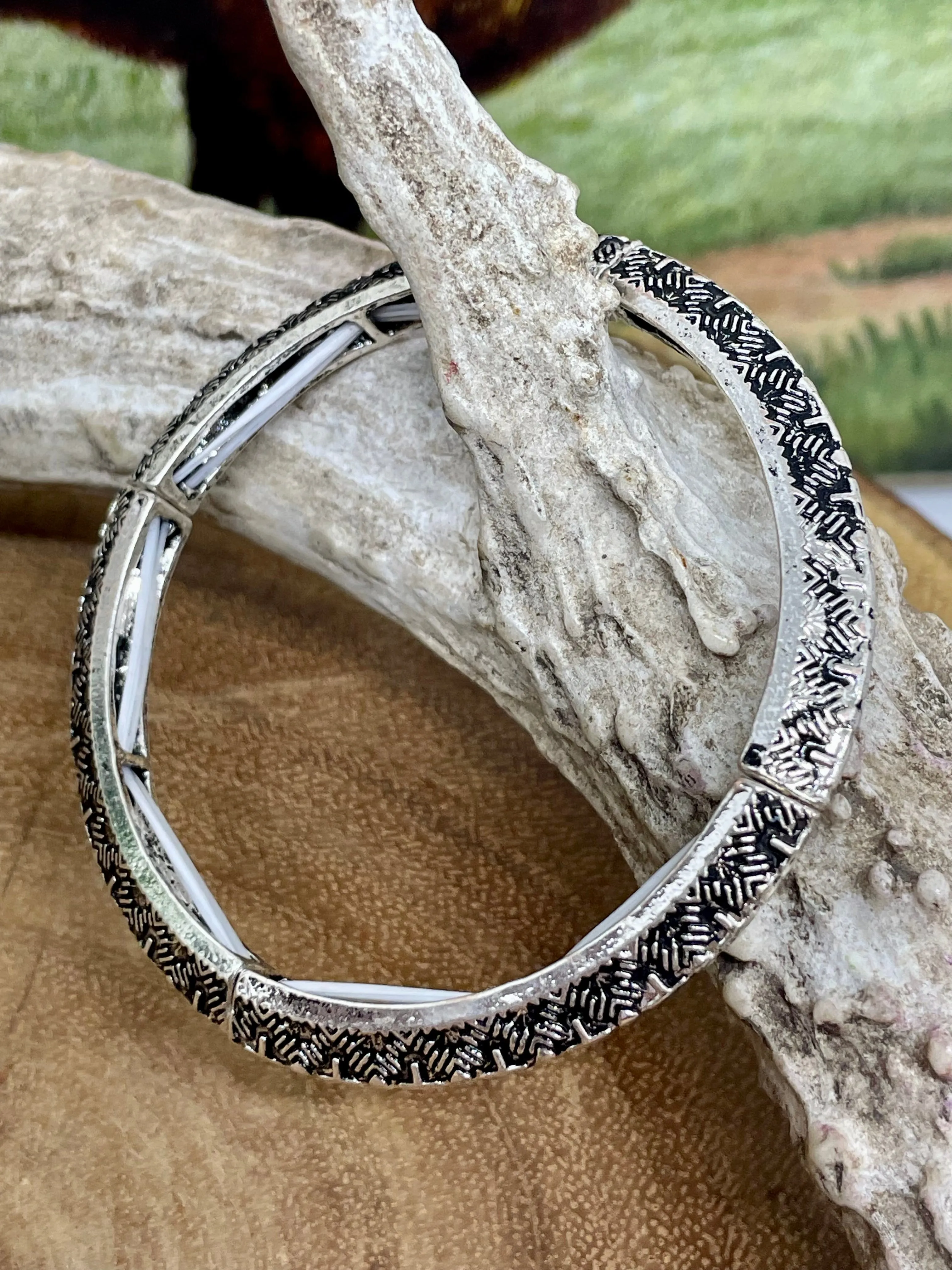 Langley Western Angle Stamped Fashion Silver Bracelet