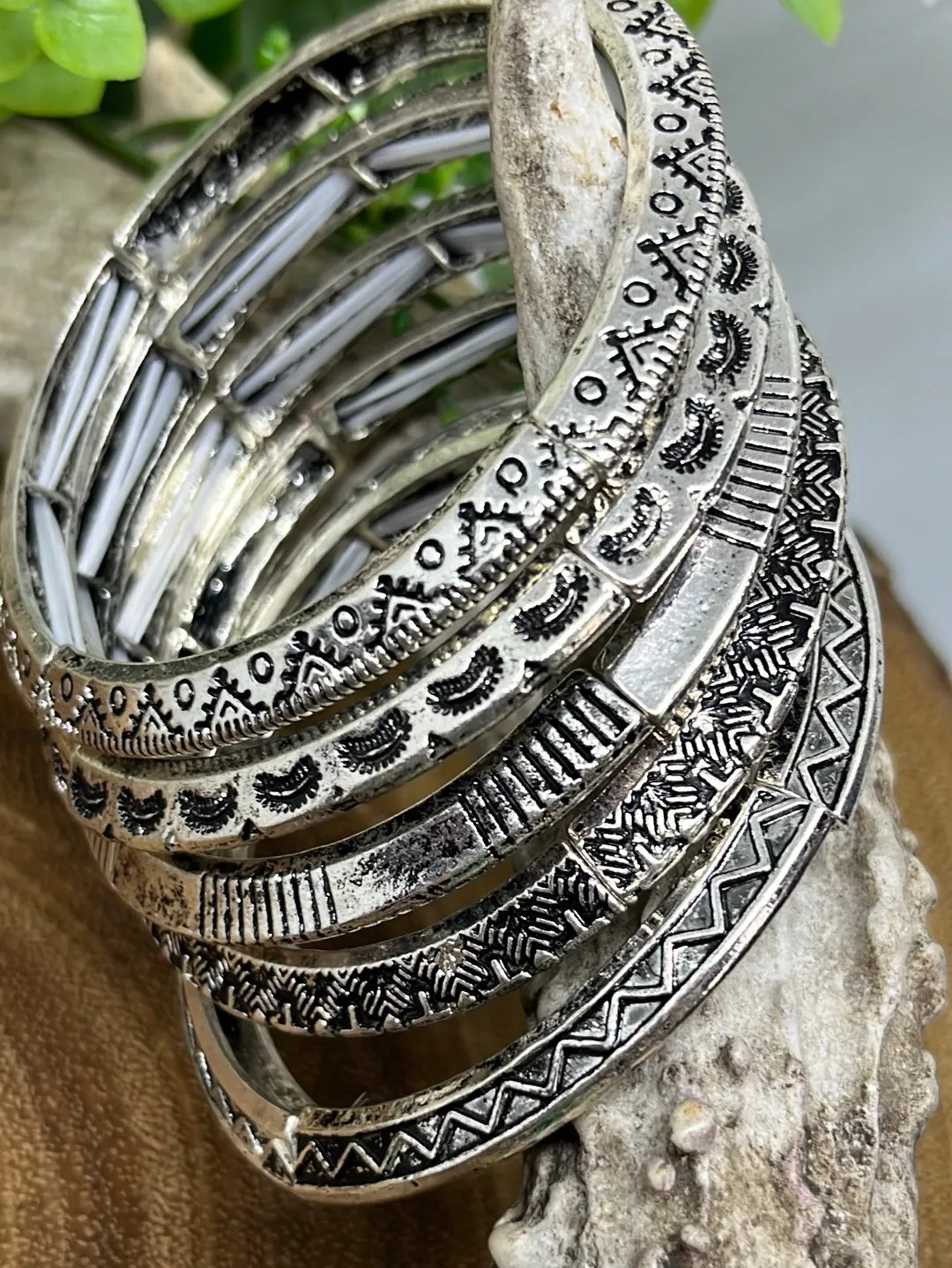 Langley Western Angle Stamped Fashion Silver Bracelet