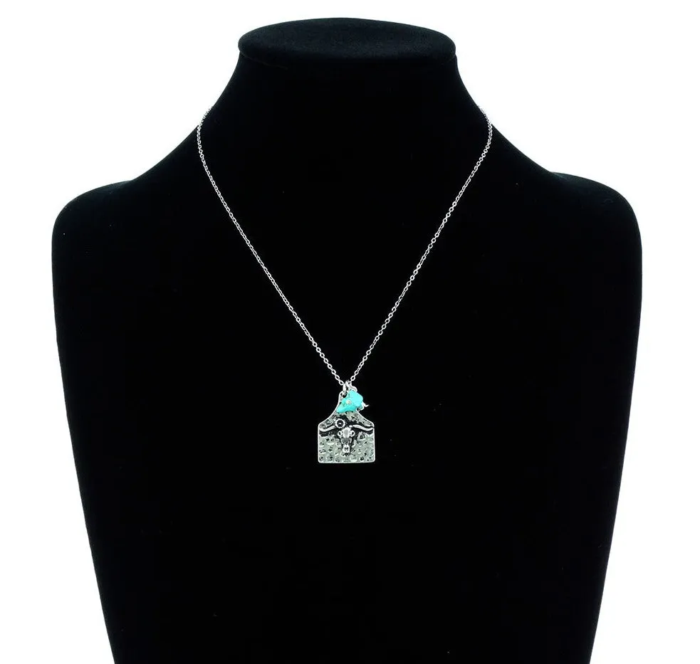 Langshan Fashion Link Chain With Hammered Ear Tag Pendant