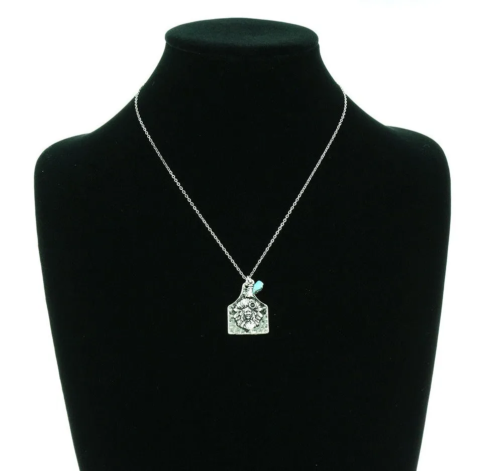 Langshan Fashion Link Chain With Hammered Ear Tag Pendant