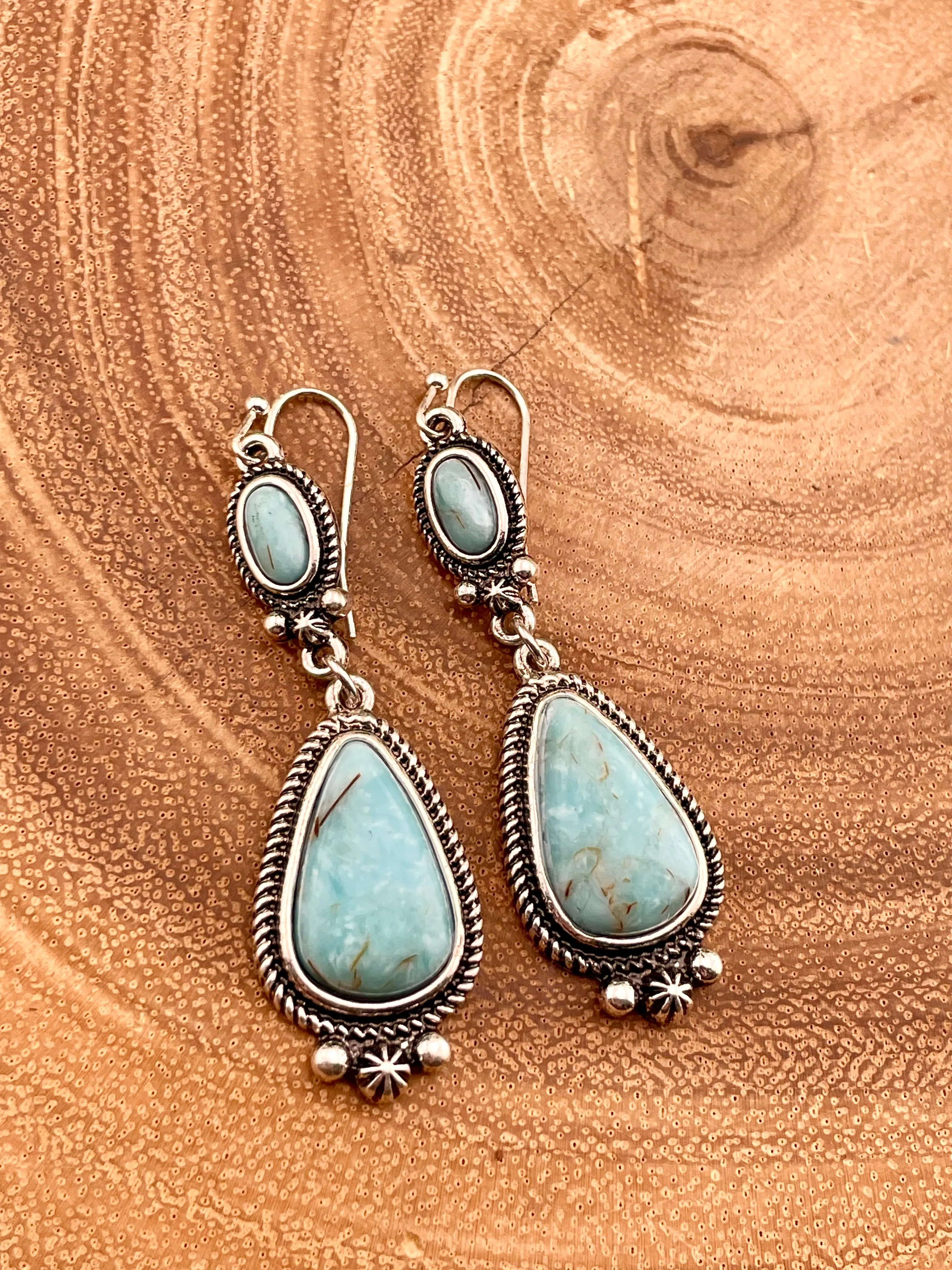 Liza Teardrop Dangle Fashion Earrings - Turquoise