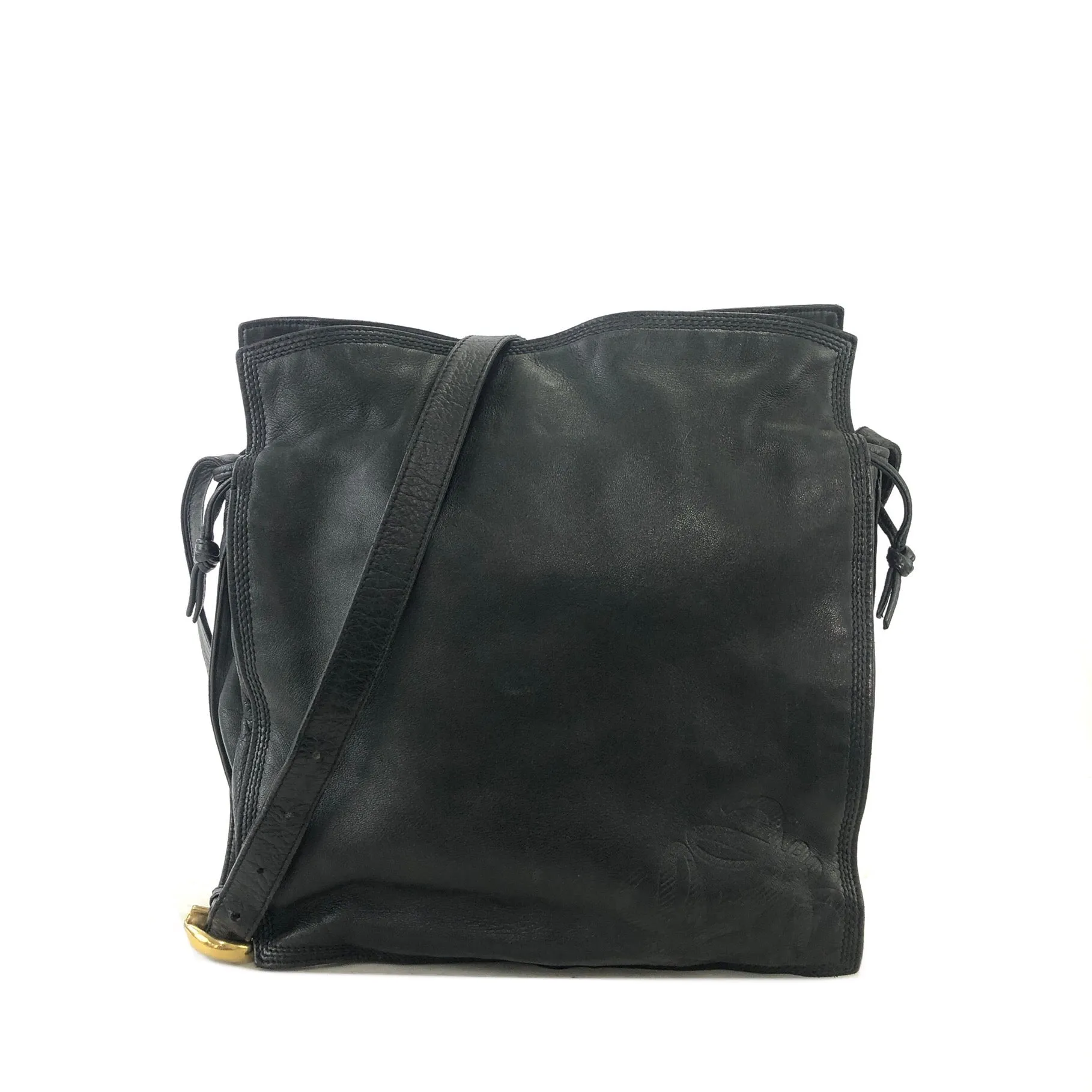 LOEWE Anagram Leather Drawstring Shoulder bag Black Vintage hzn8br
