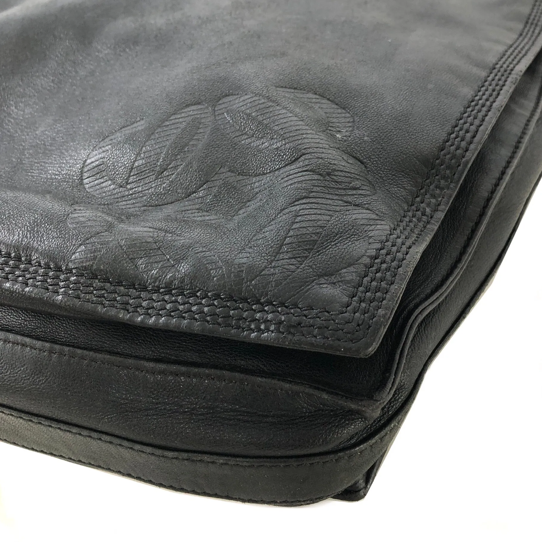 LOEWE Anagram Leather Drawstring Shoulder bag Black Vintage hzn8br