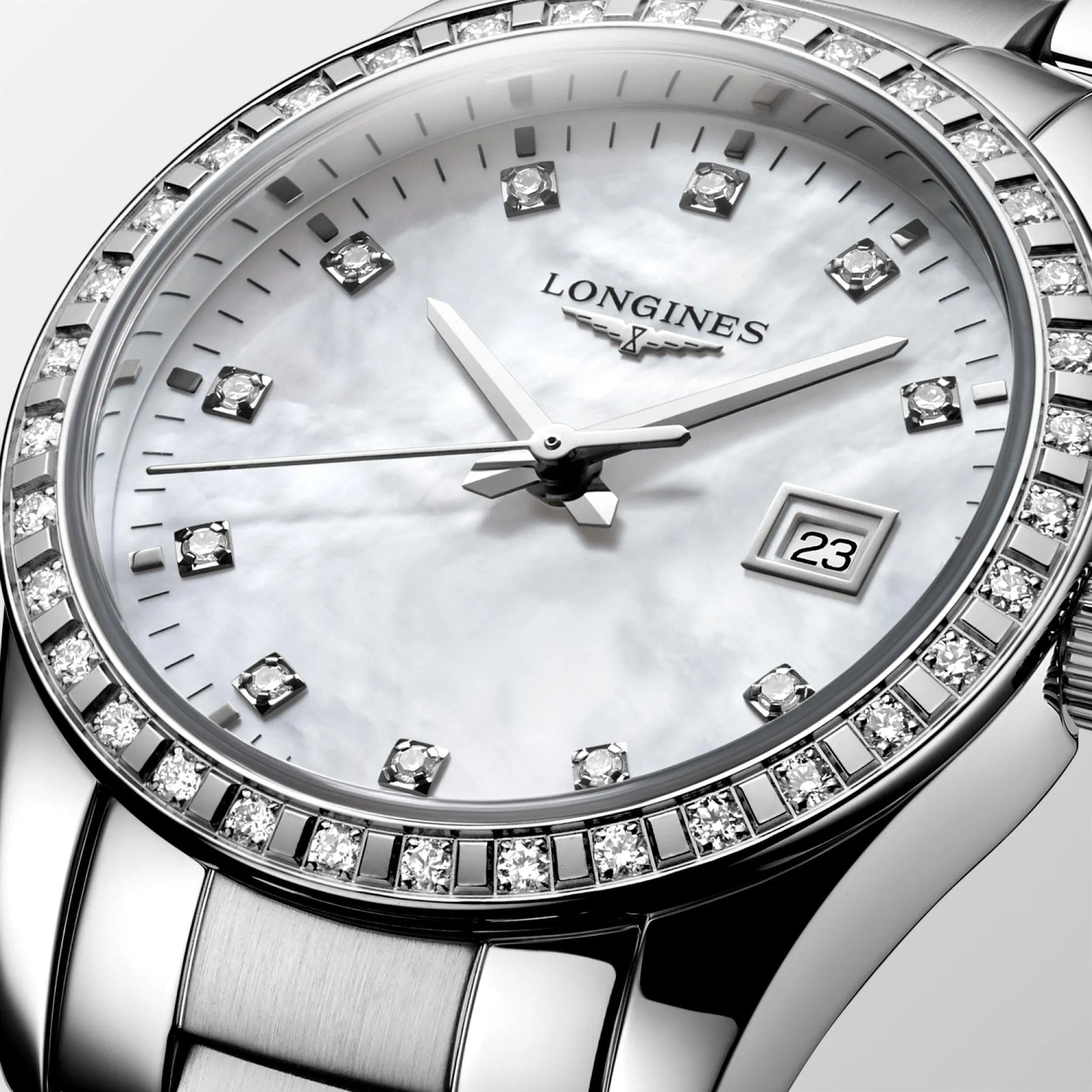 LONGINES CONQUEST CLASSIC 29.5mm Madreper Diamonds Quartz Steel L2.286.0.87.6