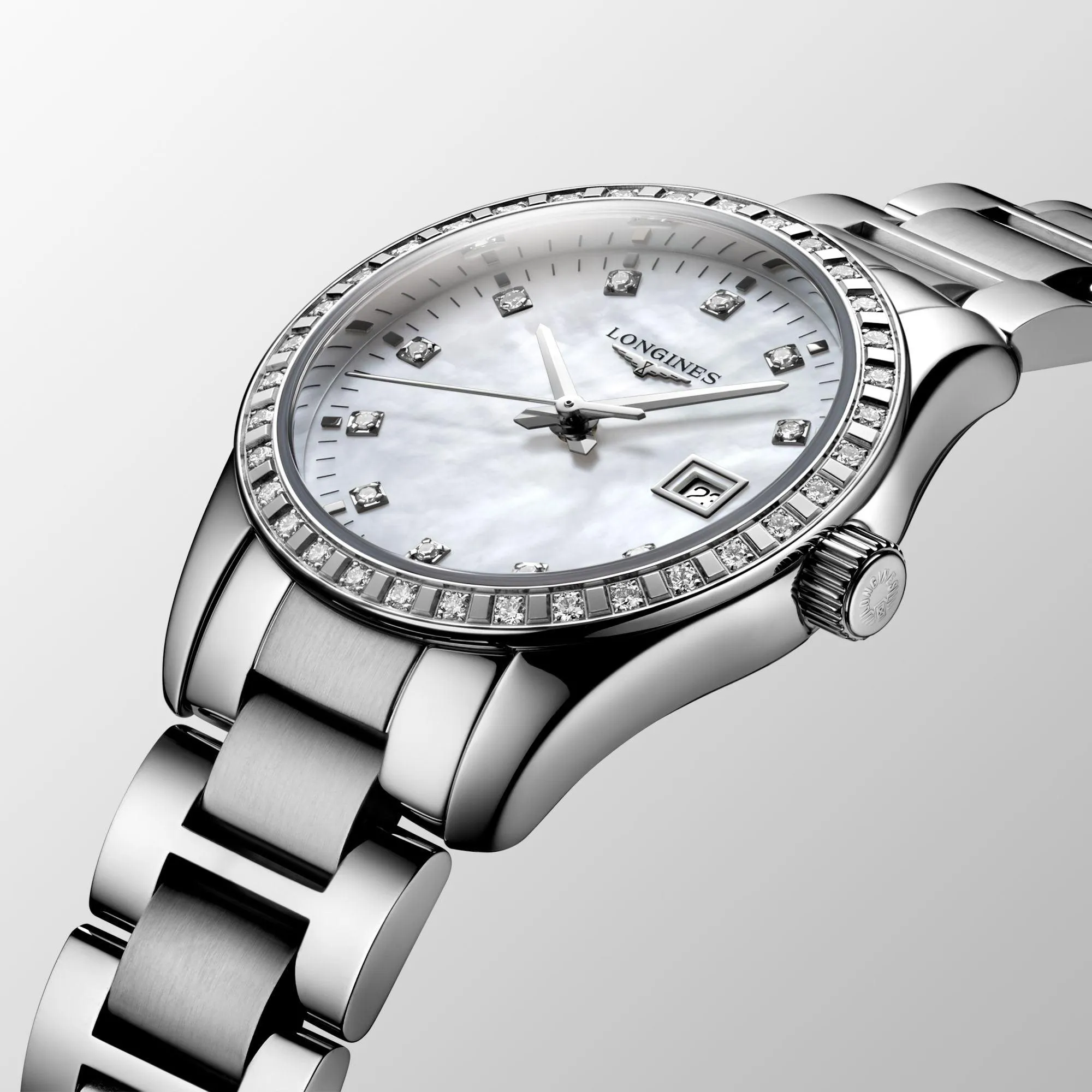 LONGINES CONQUEST CLASSIC 29.5mm Madreper Diamonds Quartz Steel L2.286.0.87.6