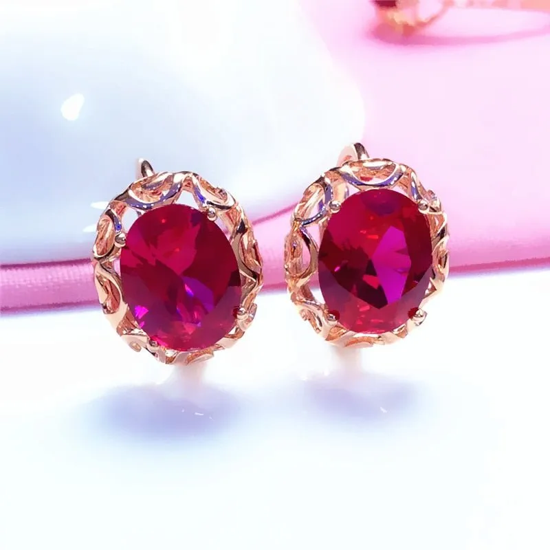 Luxury inlaid ruby jewelry set 585 Gold Rose Wedding Jewelry
