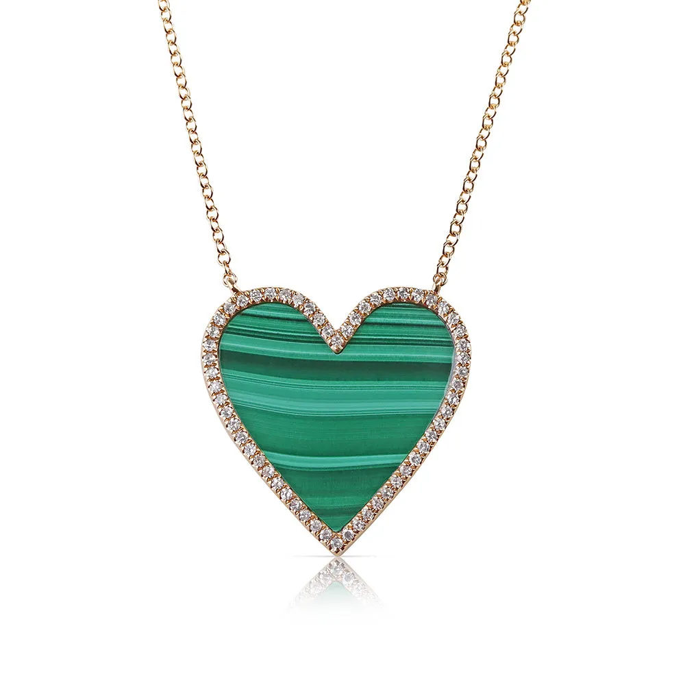 MALACHITE AND DIAMOND HEART NECKLACE