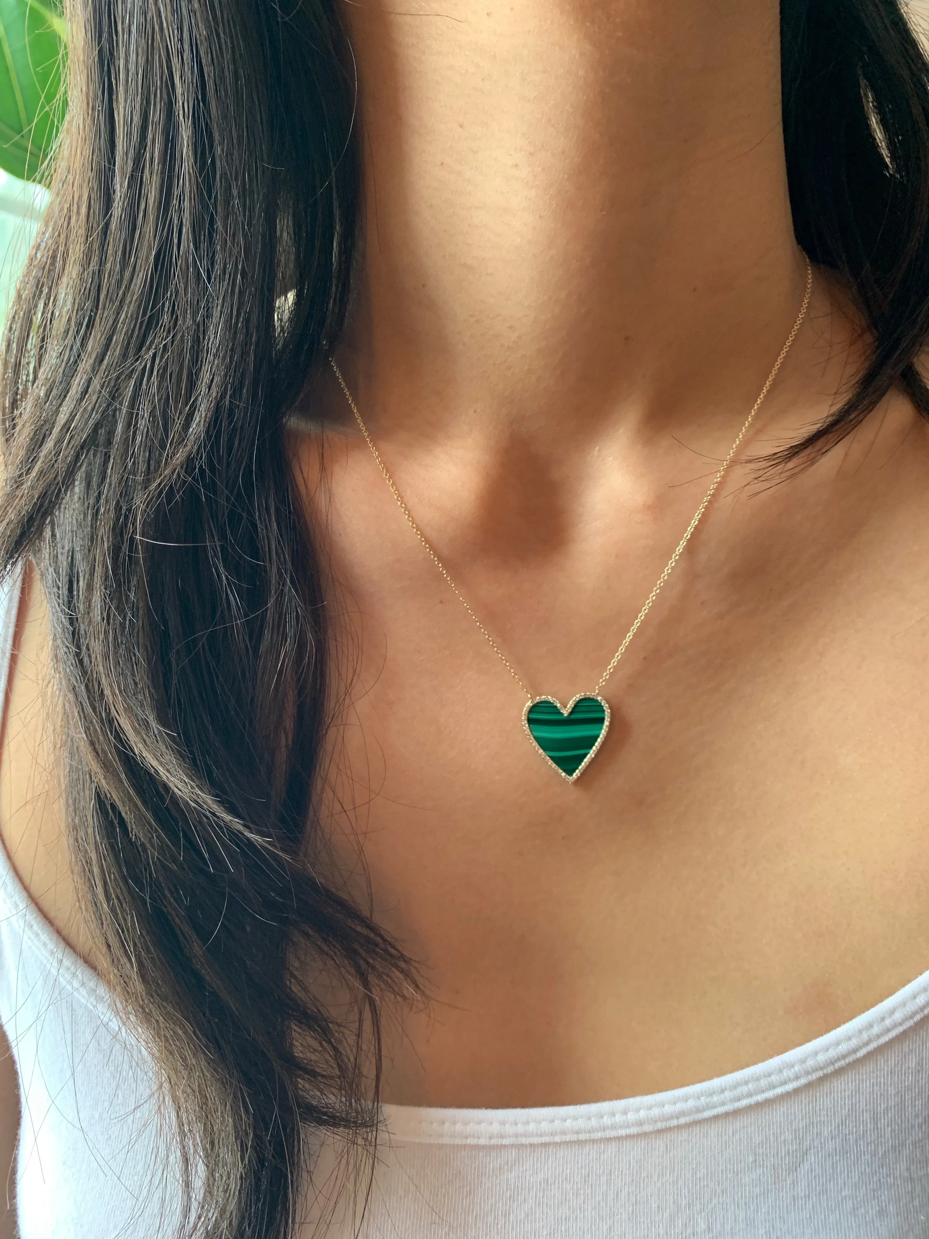 MALACHITE AND DIAMOND HEART NECKLACE