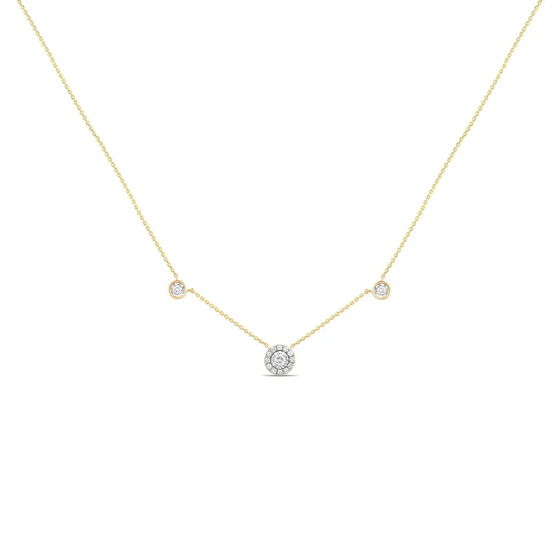 Meera Round Halo Station Necklace with 1/4ct of Laboratory Grown Diamonds in 9ct Yellow Gold