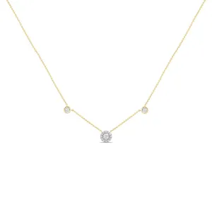 Meera Round Halo Station Necklace with 1/4ct of Laboratory Grown Diamonds in 9ct Yellow Gold