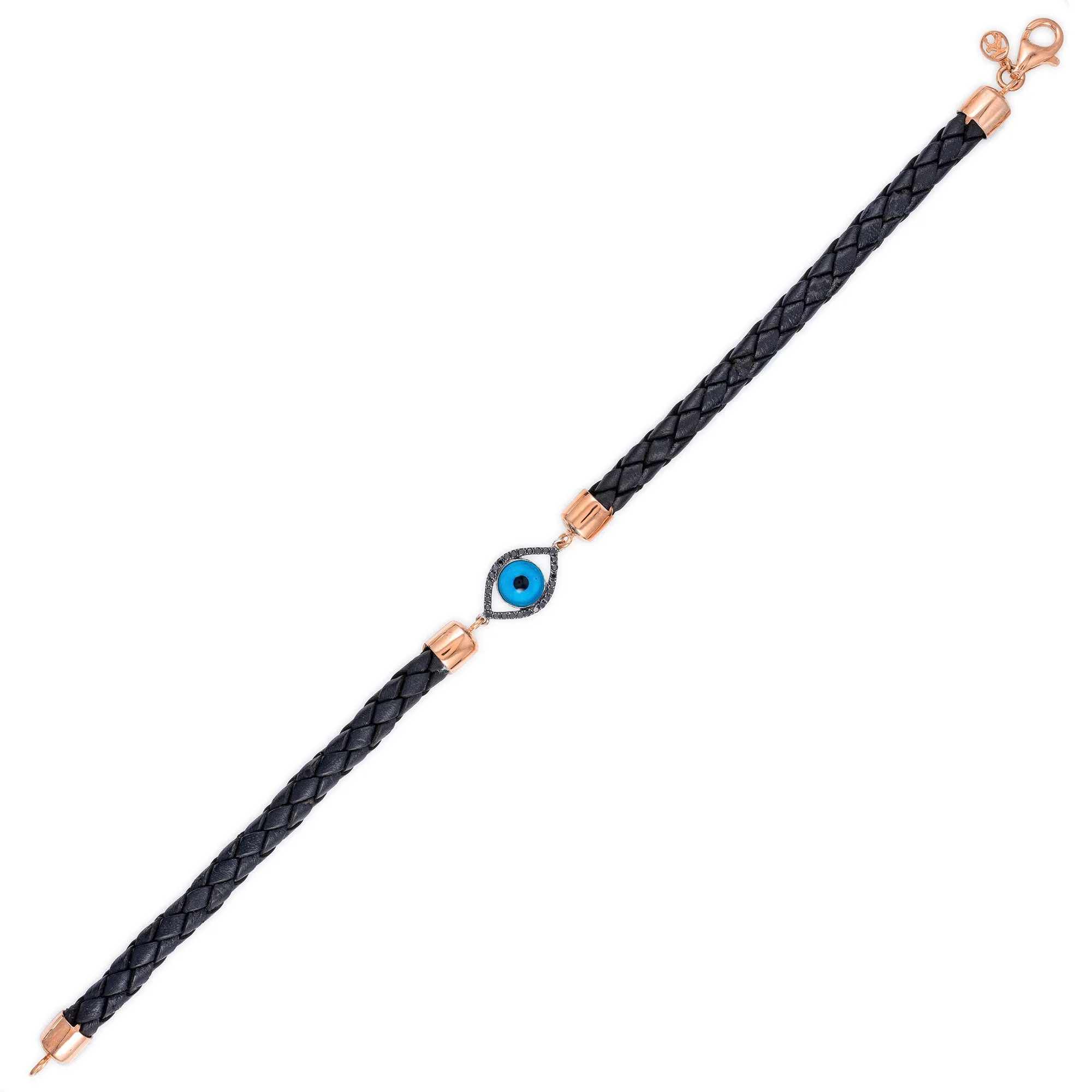 Men's Black Diamond Almond Turkish Eye & Leather Bracelet