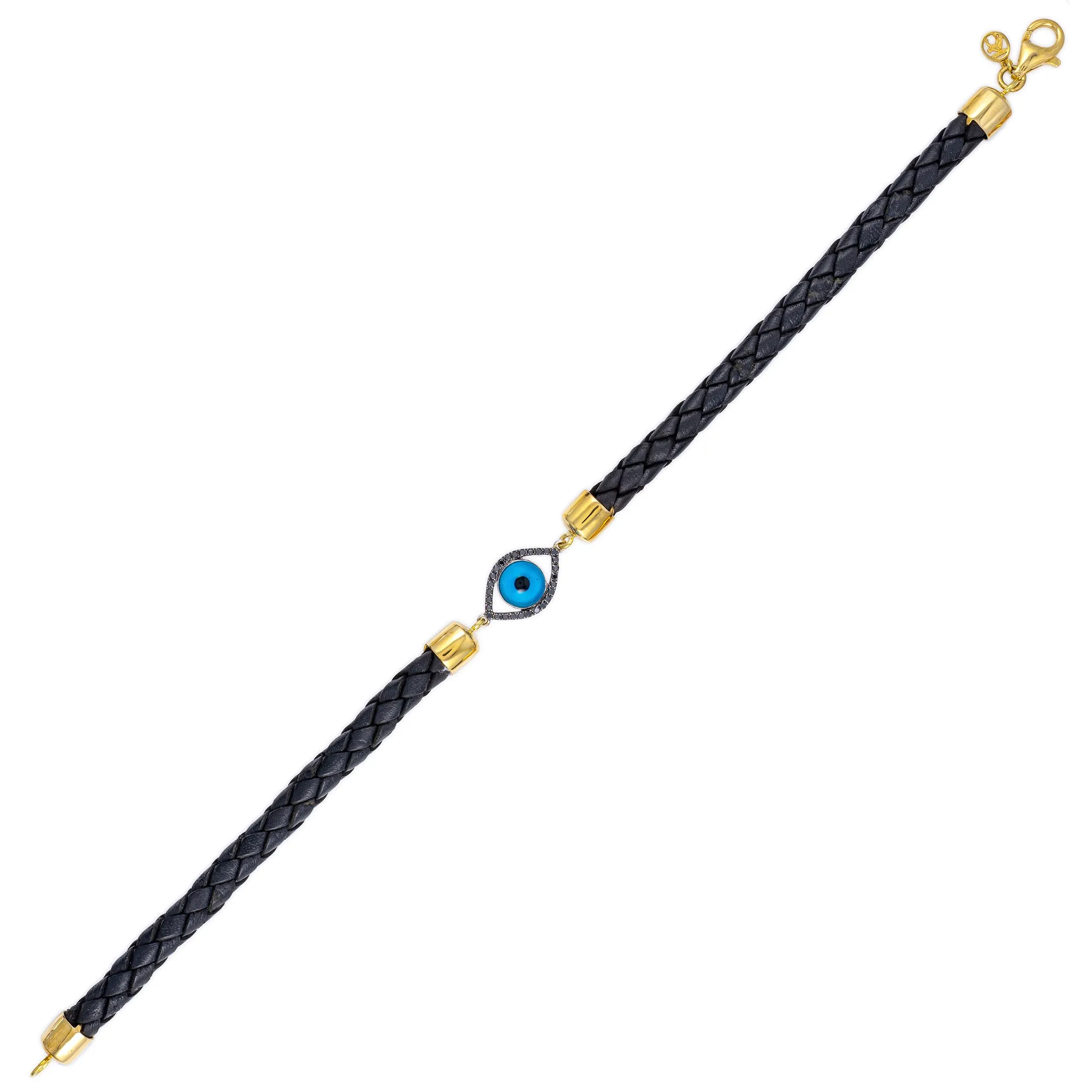 Men's Black Diamond Almond Turkish Eye & Leather Bracelet