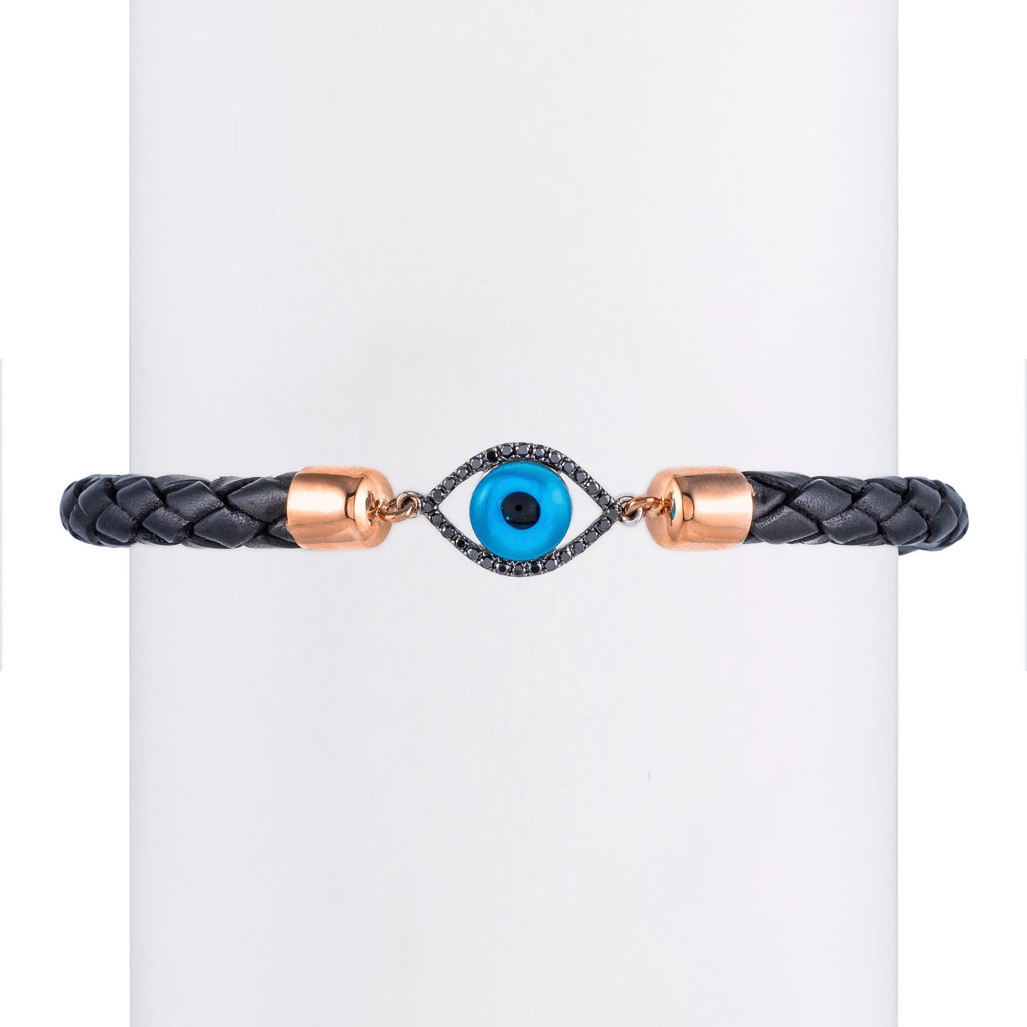 Men's Black Diamond Almond Turkish Eye & Leather Bracelet