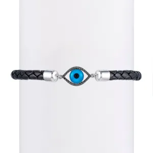 Men's Black Diamond Almond Turkish Eye & Leather Bracelet
