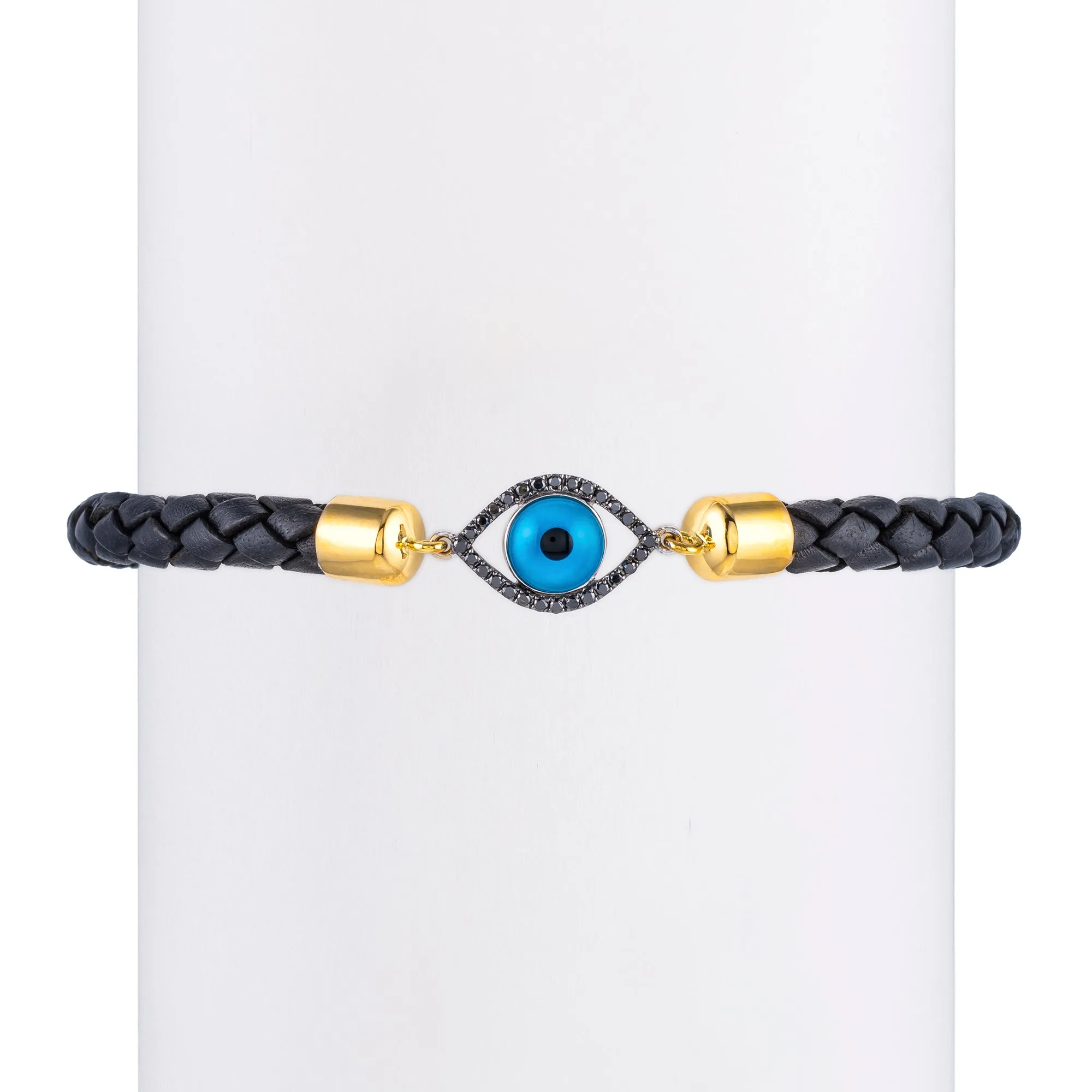 Men's Black Diamond Almond Turkish Eye & Leather Bracelet
