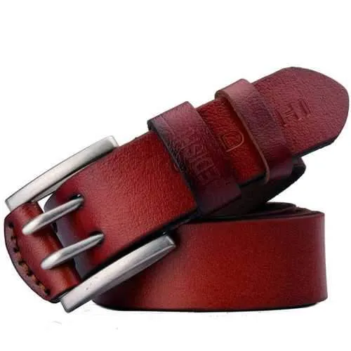 Men's Classic Retro Needle Double Pin Buckle Leather Belt