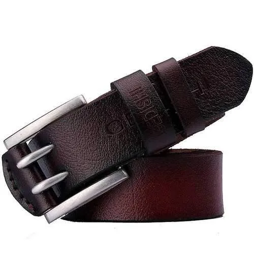 Men's Classic Retro Needle Double Pin Buckle Leather Belt