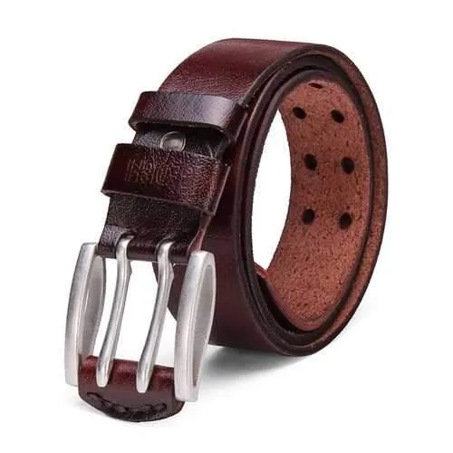 Men's Classic Retro Needle Double Pin Buckle Leather Belt