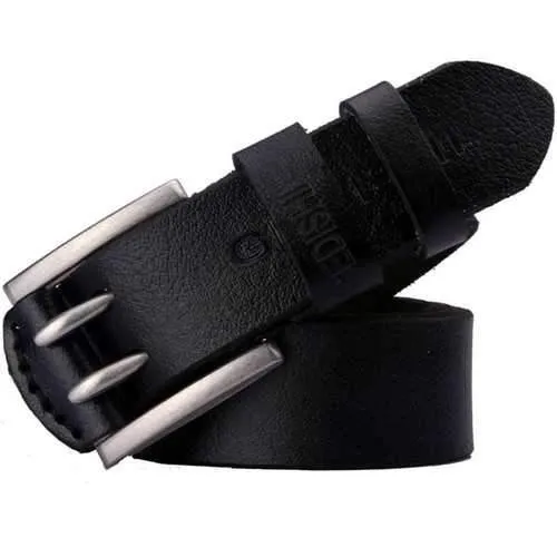 Men's Classic Retro Needle Double Pin Buckle Leather Belt