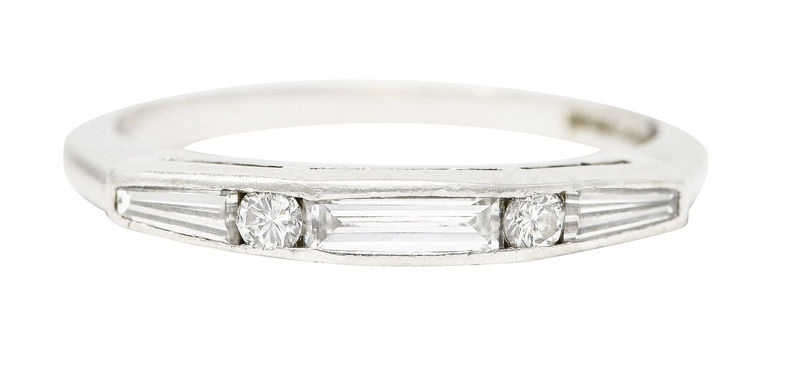 Mid-Century Baguette Cut Diamond Platinum Vintage Chanel Band Ring
