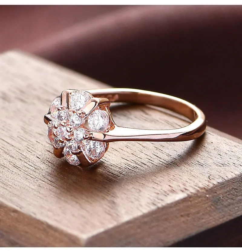Moissanite engagement ring Rose gold engagement ring vintage Round Diamond Cluster ring wedding Bridal Set Anniversary for