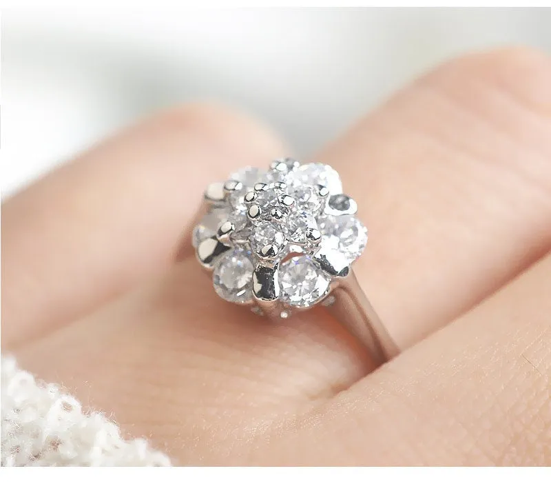 Moissanite engagement ring Rose gold engagement ring vintage Round Diamond Cluster ring wedding Bridal Set Anniversary for