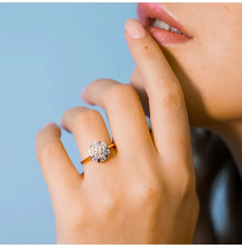 Moissanite engagement ring Rose gold engagement ring vintage Round Diamond Cluster ring wedding Bridal Set Anniversary for
