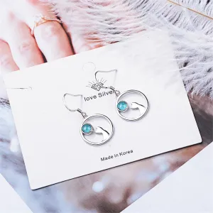 Moonstone & Silver-Plated Cat Drop Earrings