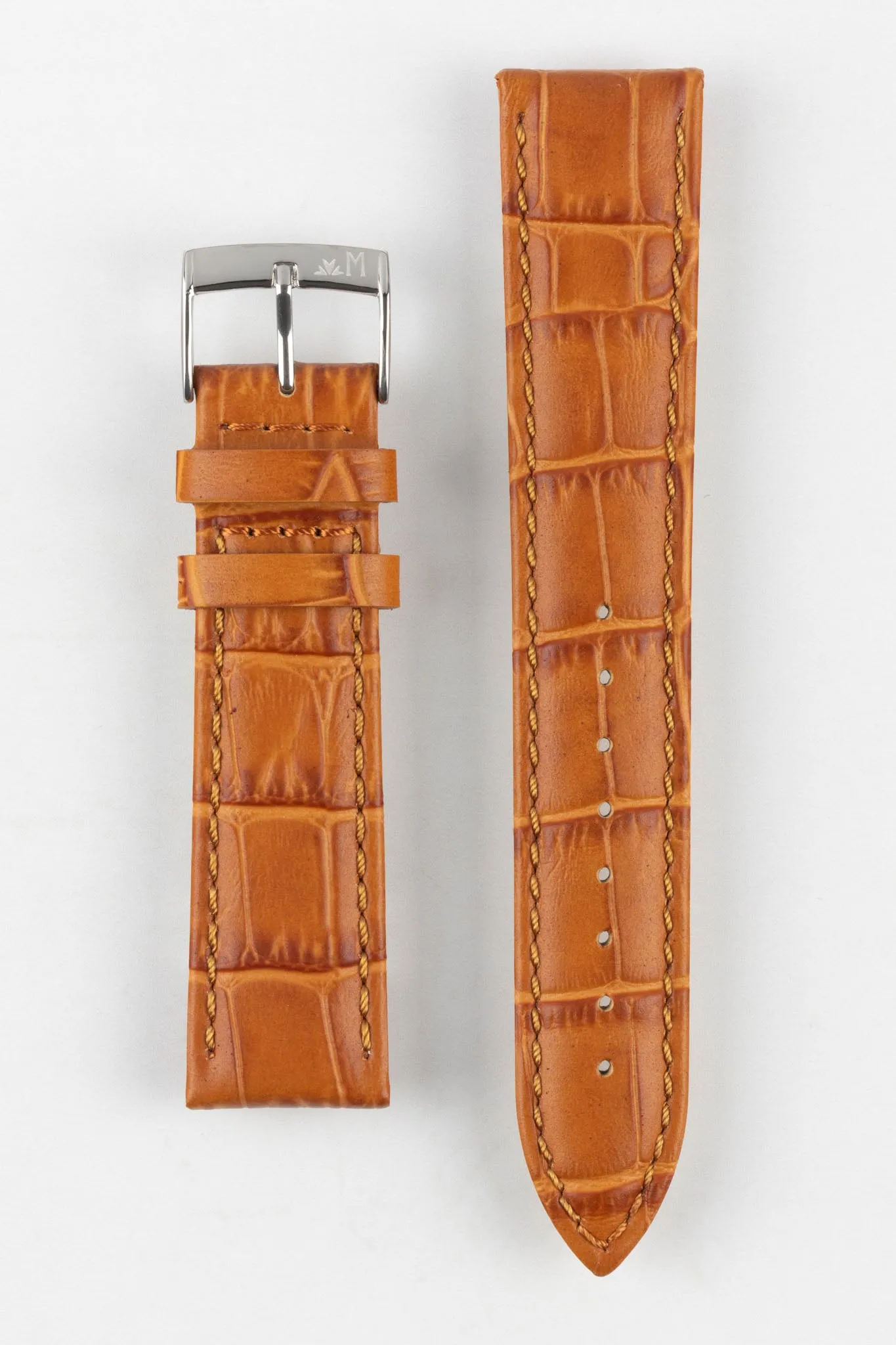 Morellato BOLLE Alligator-Embossed Calfskin Leather Watch Strap in HONEY
