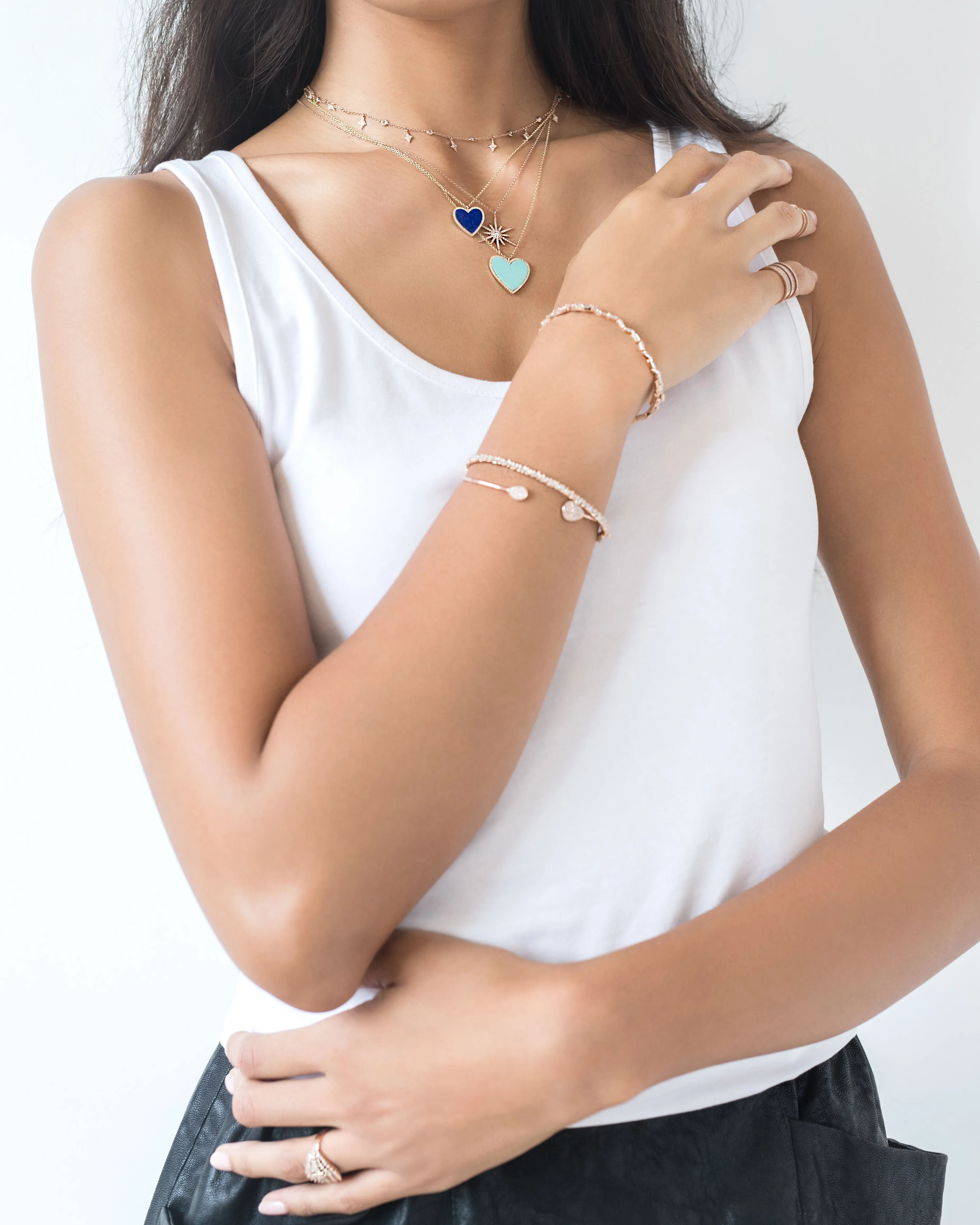 MOTHER OF PEARL AND DIAMOND HEART NECKLACE