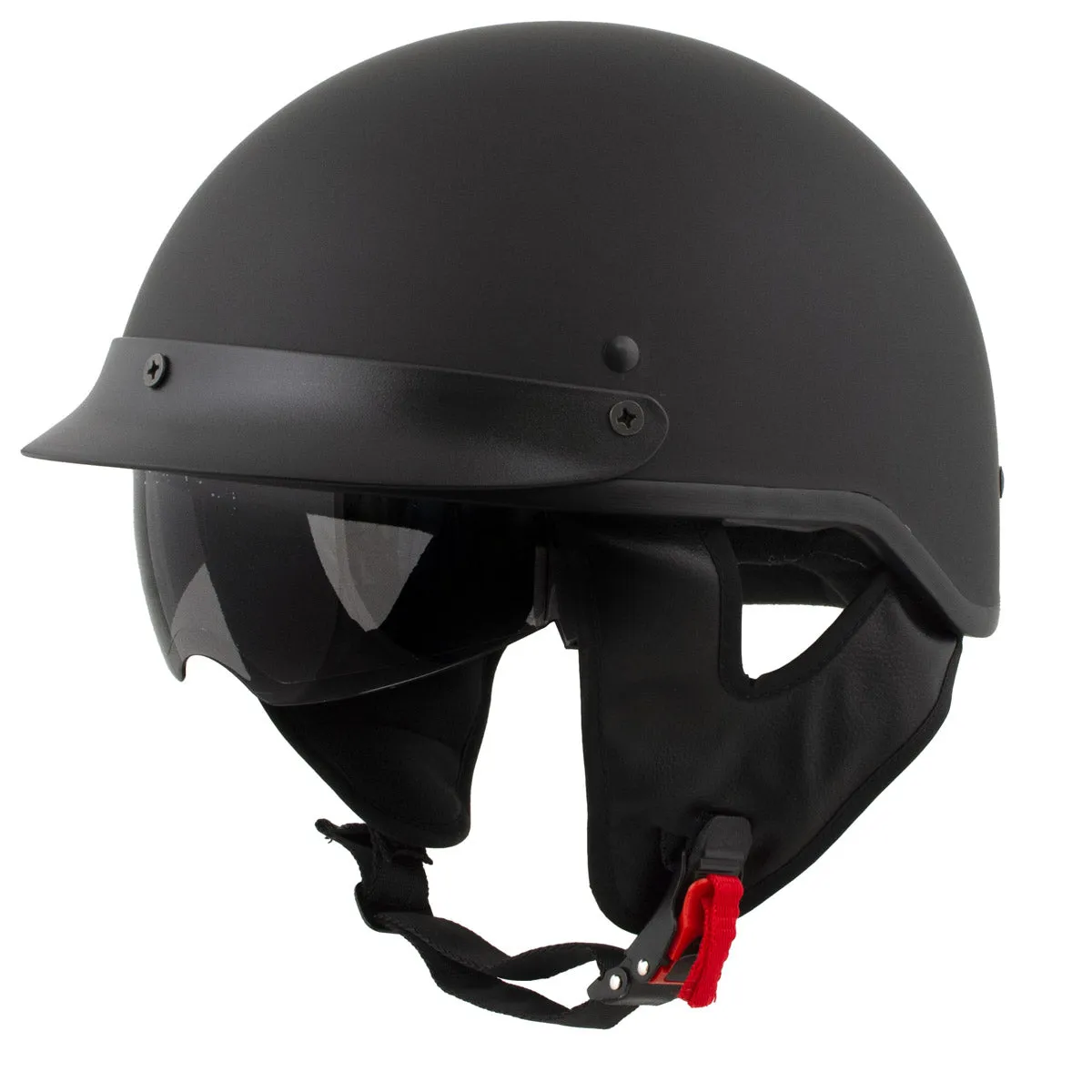 MPH9718DOT Dot Approved Matte Black 'Momentum' Half Face Motorcycle Helmet for Men and Women Biker w/ Drop Down Tinted Visor