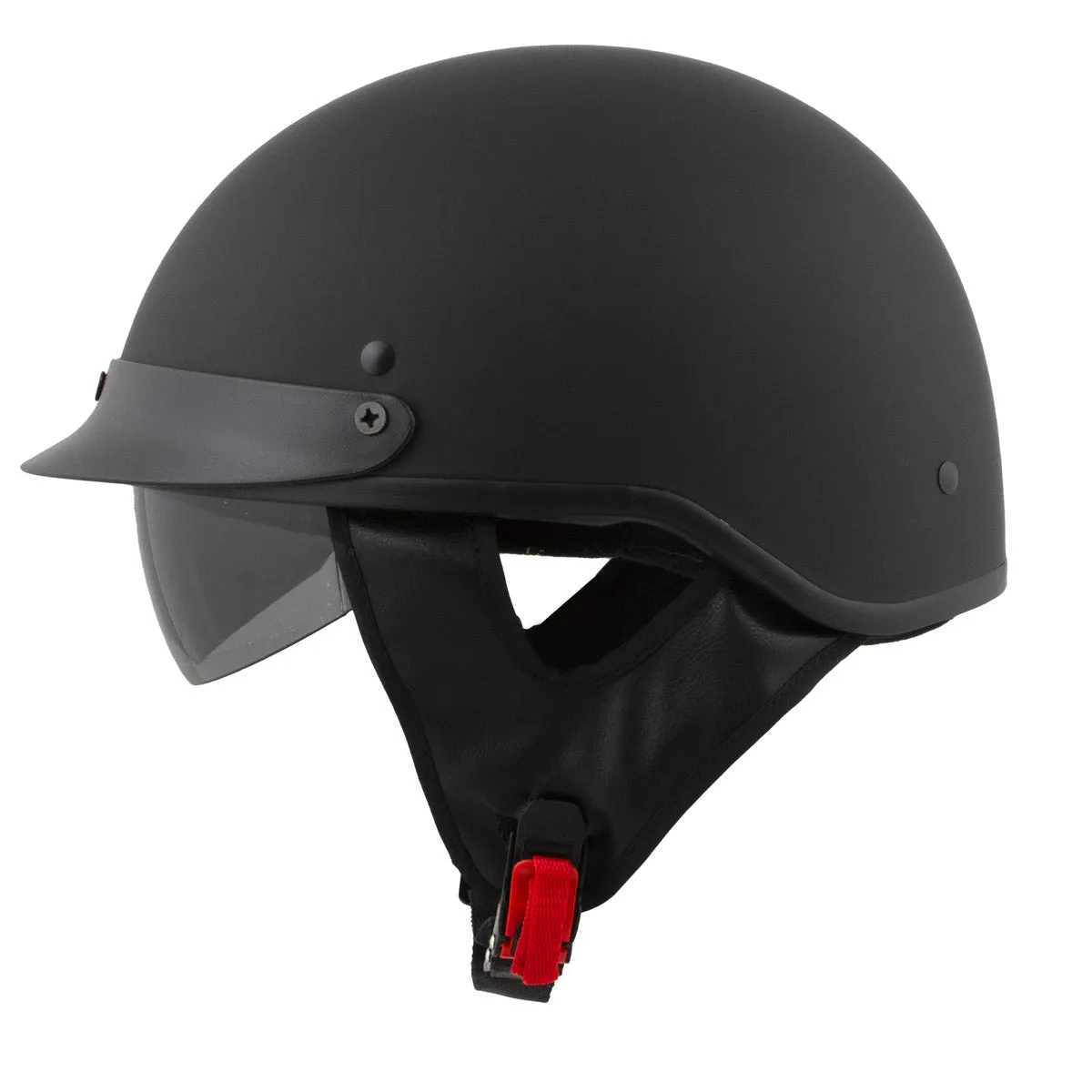 MPH9718DOT Dot Approved Matte Black 'Momentum' Half Face Motorcycle Helmet for Men and Women Biker w/ Drop Down Tinted Visor