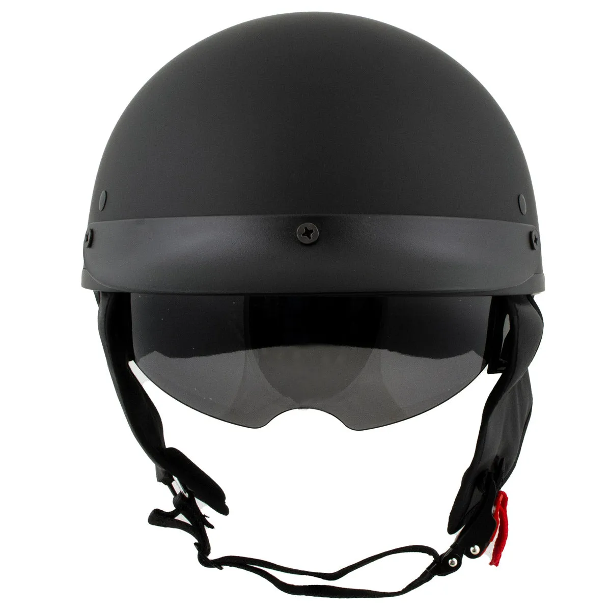 MPH9718DOT Dot Approved Matte Black 'Momentum' Half Face Motorcycle Helmet for Men and Women Biker w/ Drop Down Tinted Visor