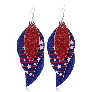Navy & Red Polystyrene Stars & Stripes Glitter Triple Drop Earrings
