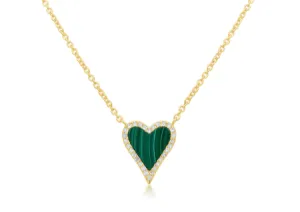Necklace 14kt Gold Malachite Heart and Diamond