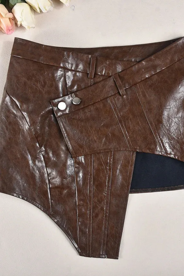 NEW MIcas Aubrie Cross Asymmetric Soft Faux Leather Skirt, Coffee, Sz L, Retails $84