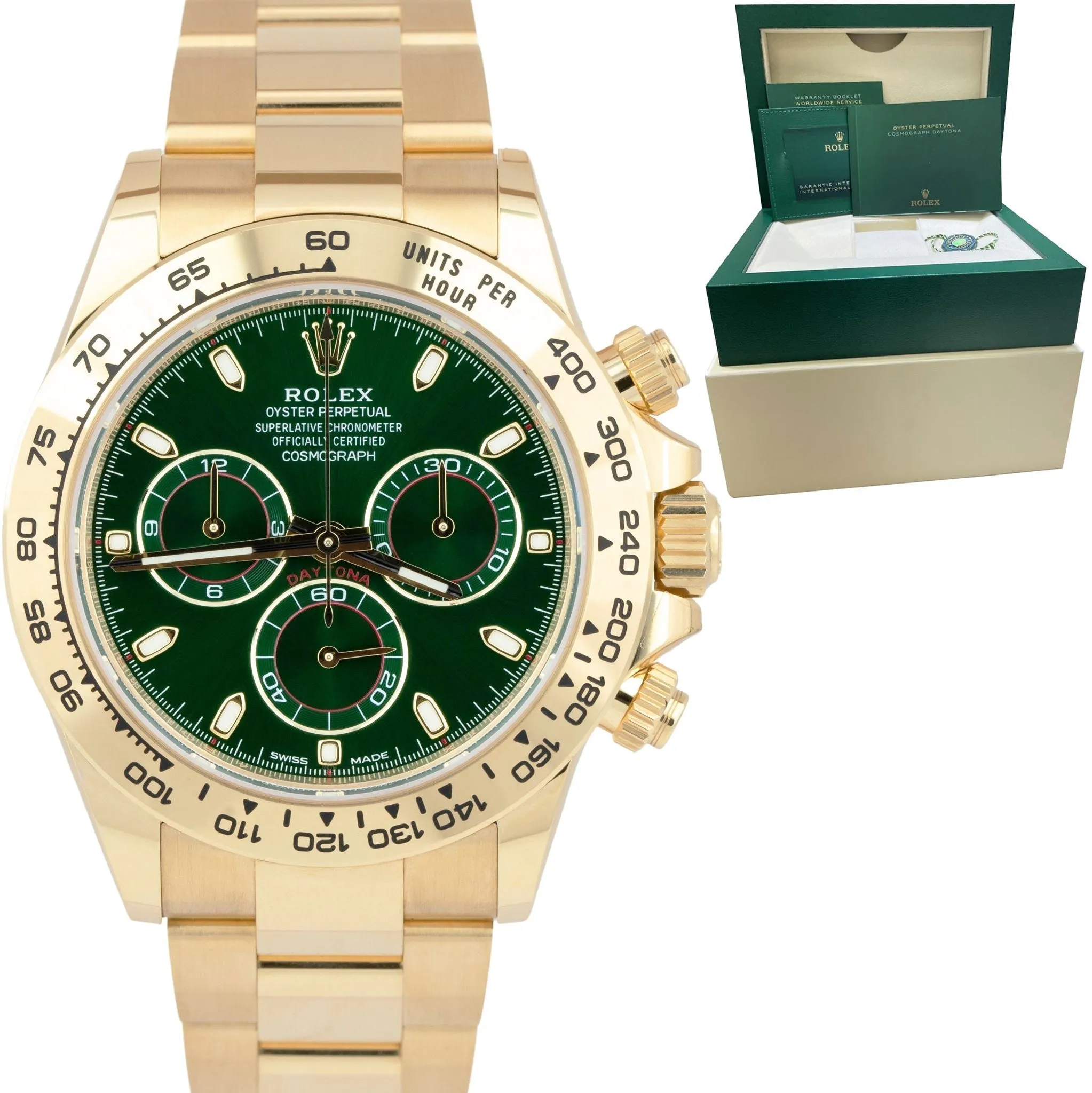 NEW Rolex Daytona GREEN DIAL 40mm Yellow Gold Chronograph Watch 116508 B P