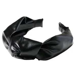 New York Collection Vegan Leather Knotted Headband - Black