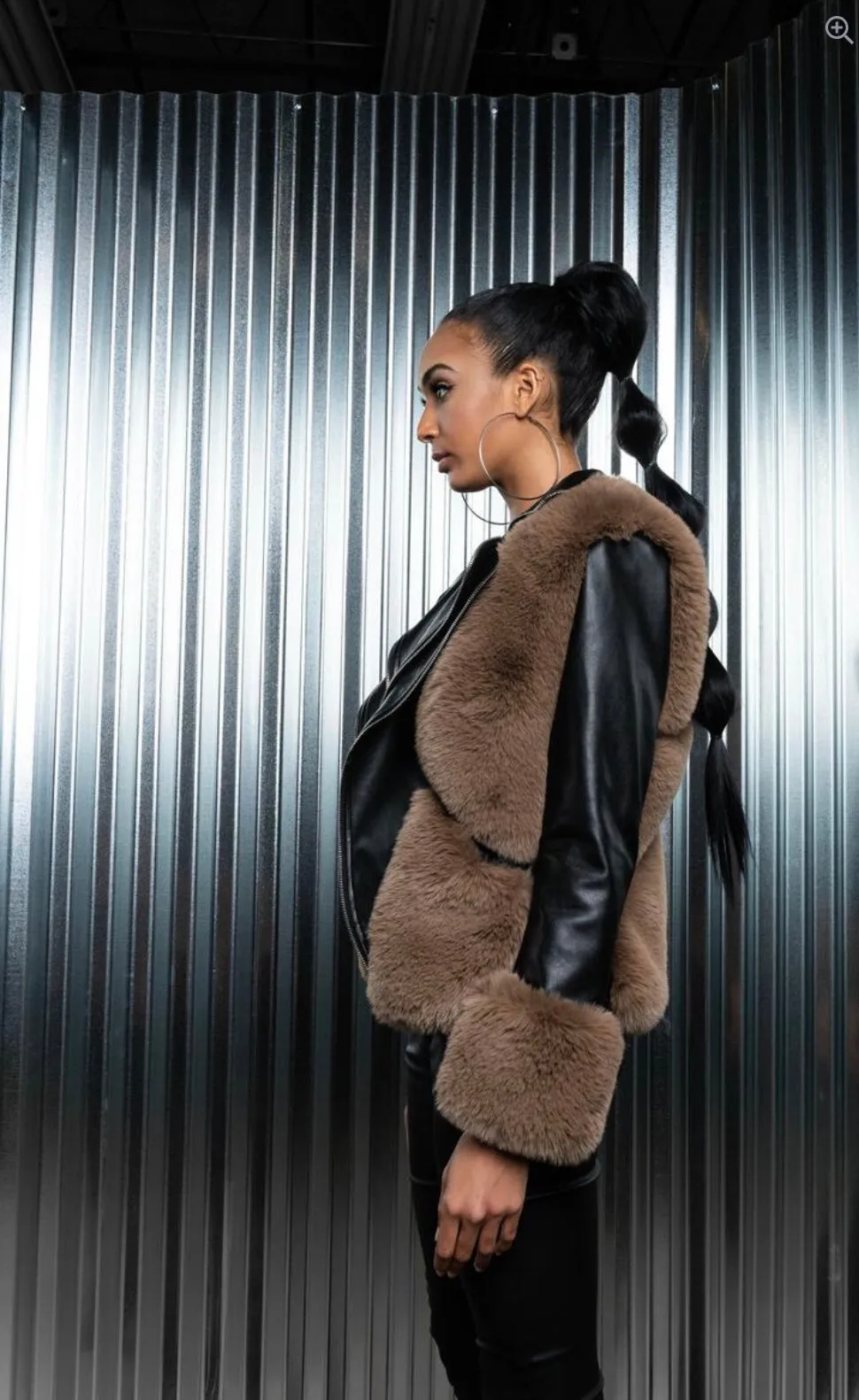 Orion Lollipop Faux Leather and Fur Crop Jacket