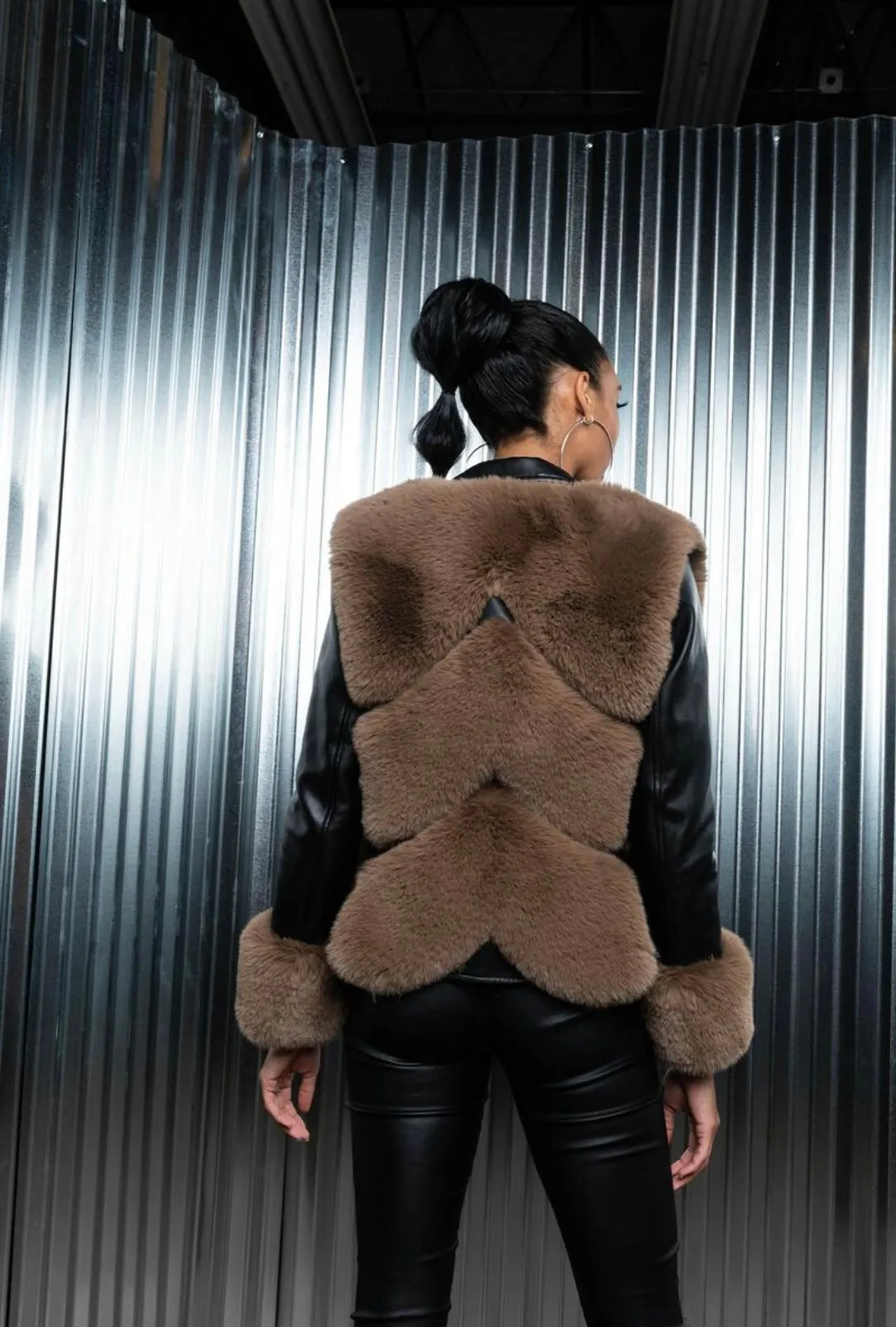 Orion Lollipop Faux Leather and Fur Crop Jacket