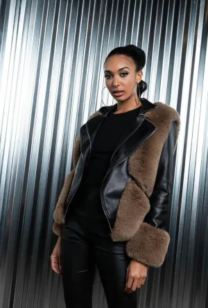 Orion Lollipop Faux Leather and Fur Crop Jacket