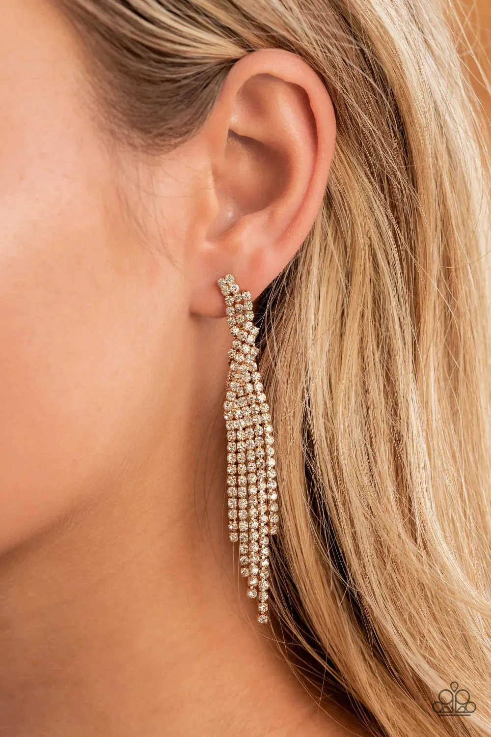 Paparazzi - Cosmic Candescence Gold Rhinestone Earrings
