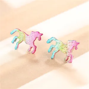 Pastel Epoxy & Silver-Plated Ombré Glitter Unicorn Stud Earrings