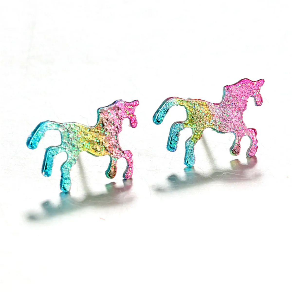 Pastel Epoxy & Silver-Plated Ombré Glitter Unicorn Stud Earrings