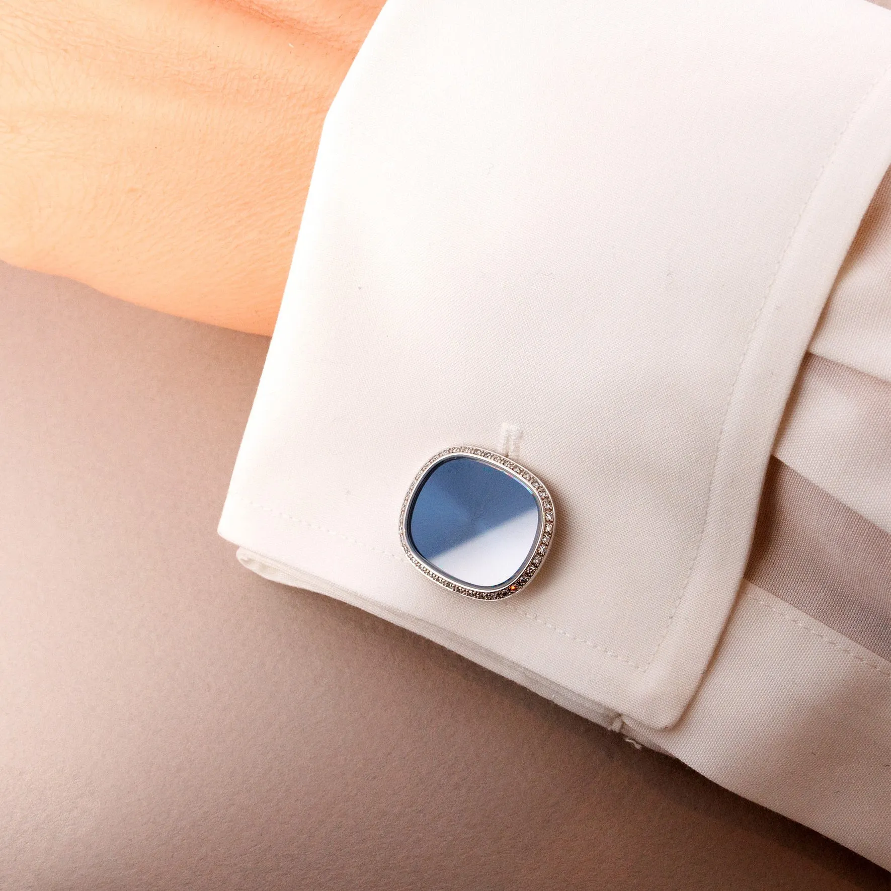Patek Philippe White Gold Ellipse Cufflinks Ref. 3748 with Diamonds (Objet)
