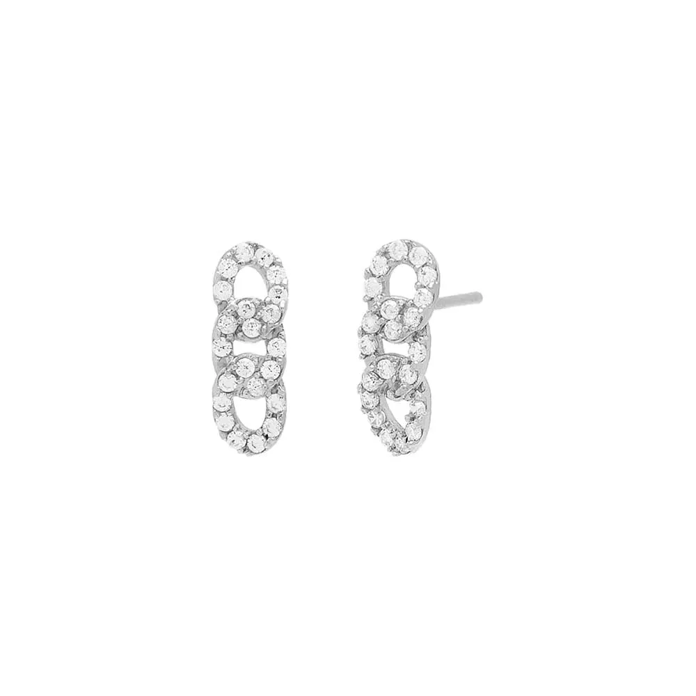 Pavé Chain Link Bar Stud Earring 14K
