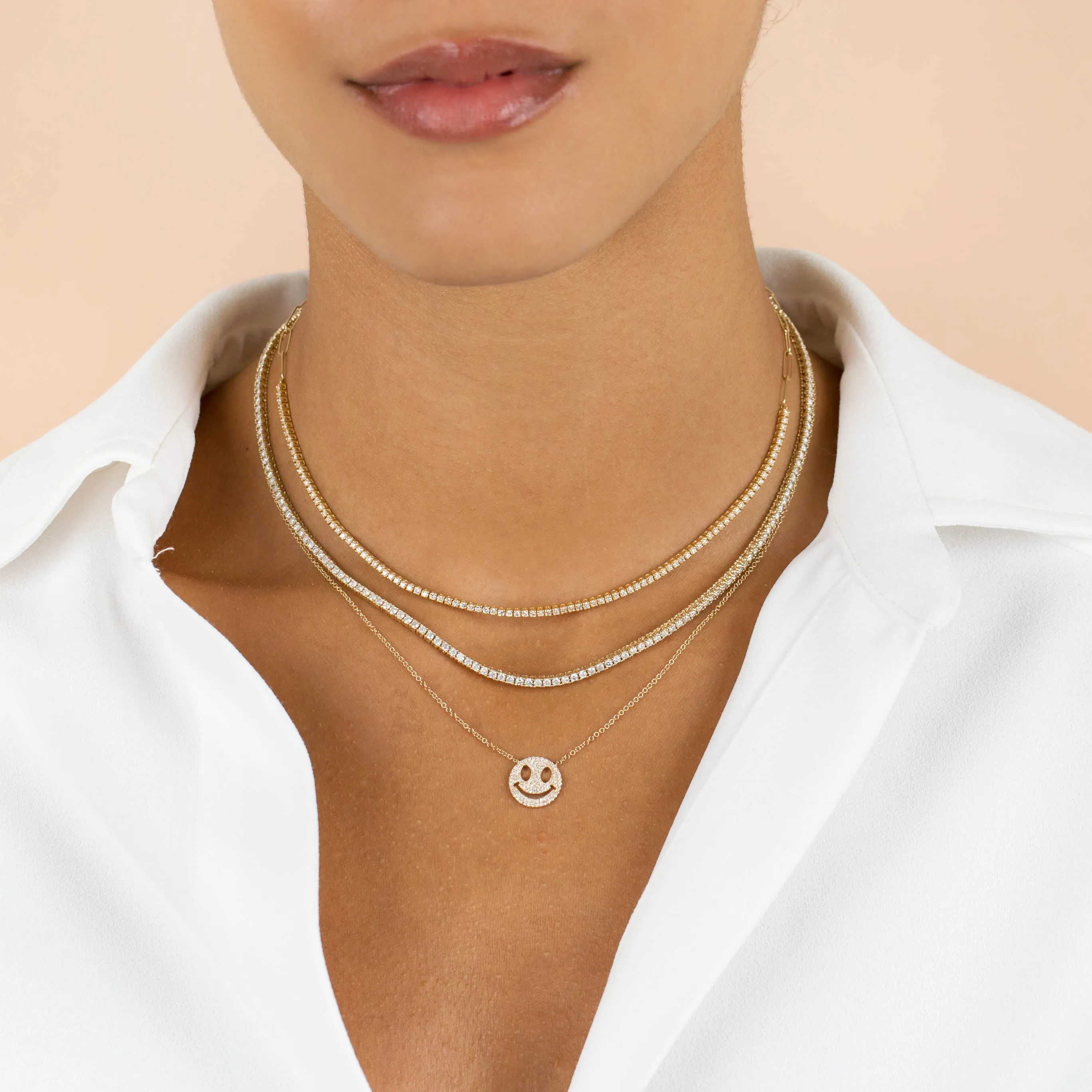 Pavé Diamond Smiley Face Necklace 14K