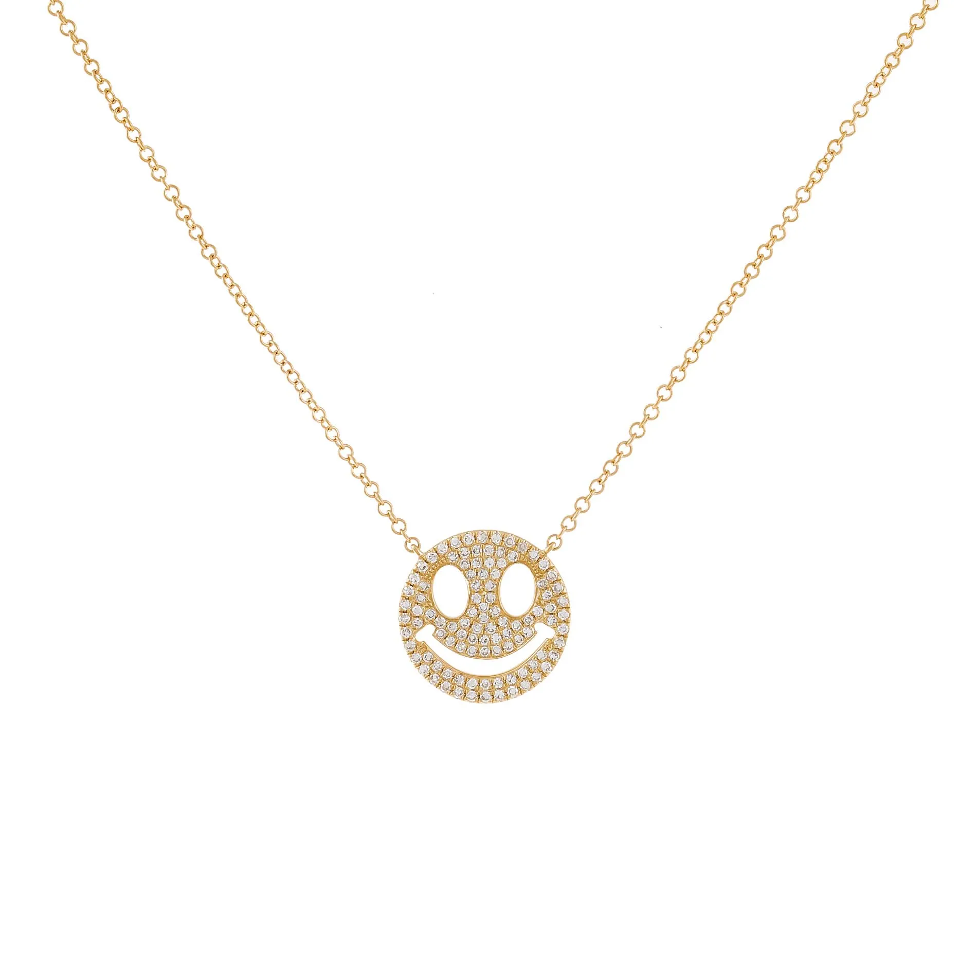 Pavé Diamond Smiley Face Necklace 14K