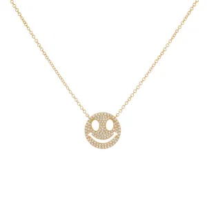 Pavé Diamond Smiley Face Necklace 14K